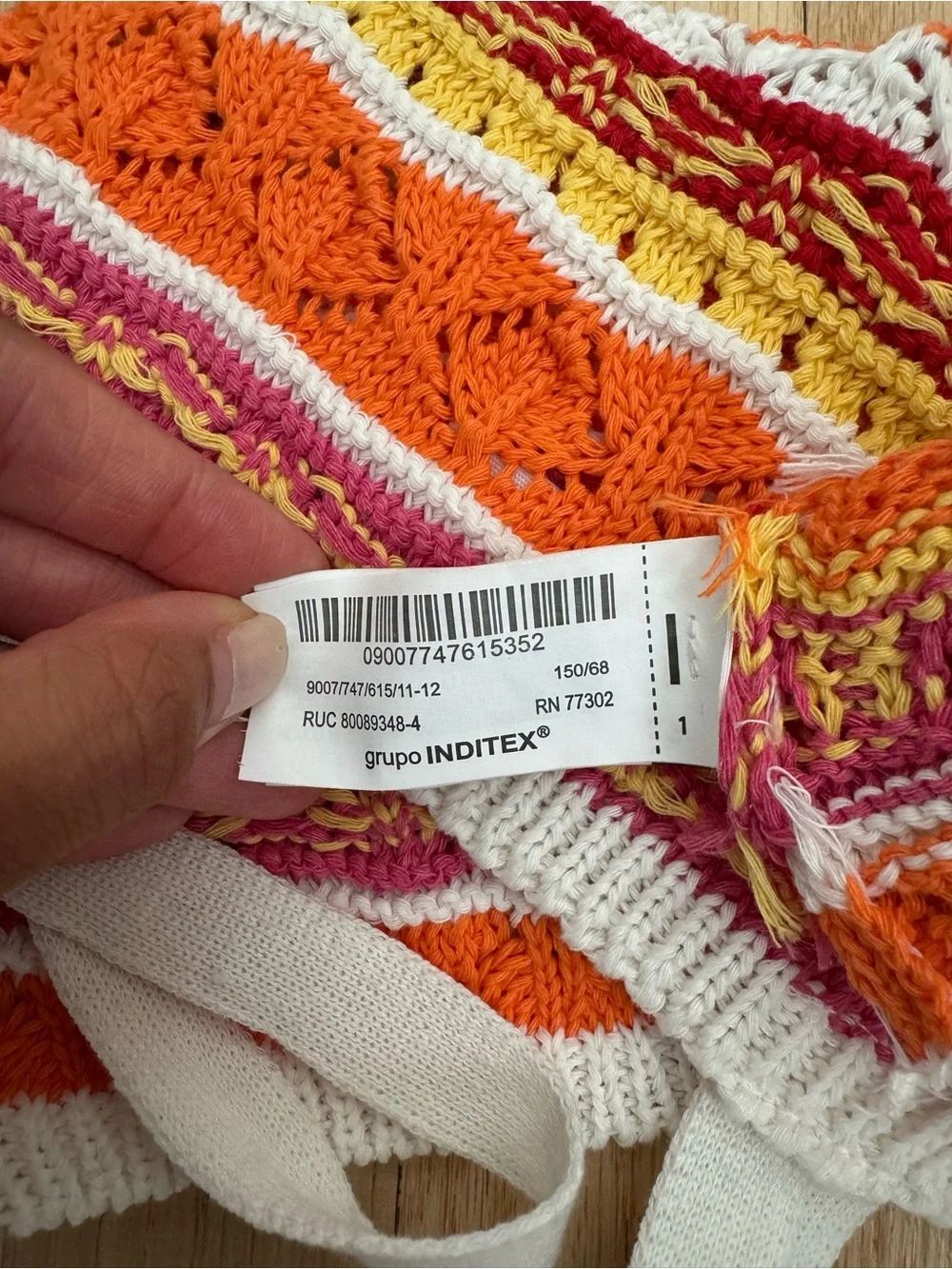NWOT Zara White Striped Crochet Knit Crop Top with Orange & Yellow Accents